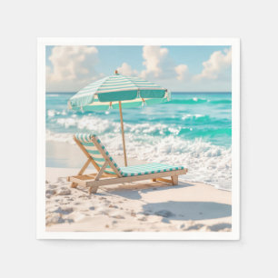 Chaise Lounge On White Ocean Sand Napkin
