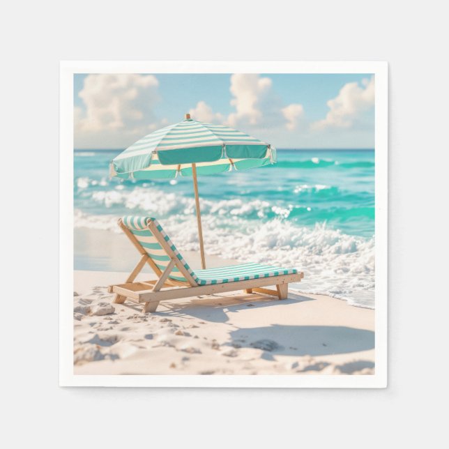 Chaise Lounge On White Ocean Sand Napkin (Front)