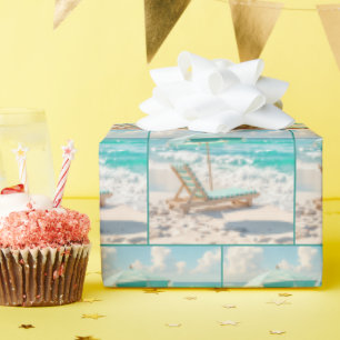 Chaise Lounge On White Ocean Sand Wrapping Paper