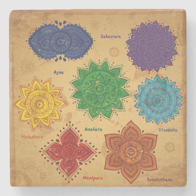 Chakra,Ajna,muladhara,anahata,manipura,svadisthara Stone Coaster (Front)