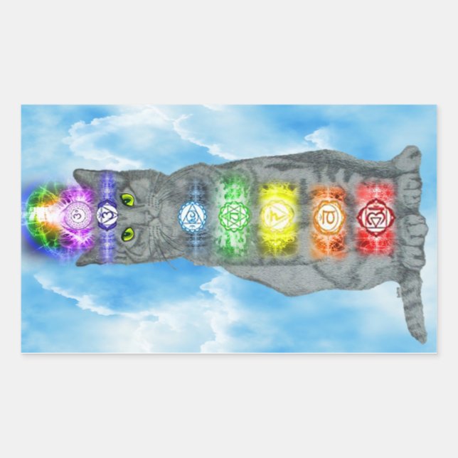 Chakra Cat Rectangular Sticker (Front)