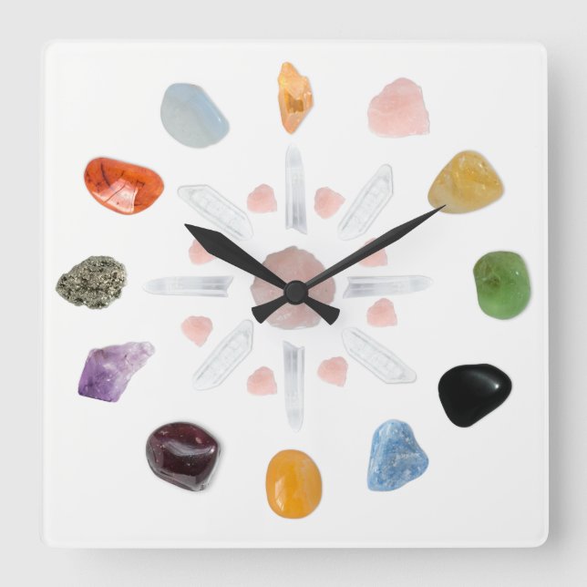 *~* Chakra Crystal Energy Gemstone Square Wall Clock (Front)