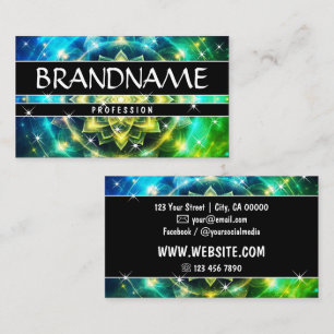 Chakra Flower of Life Glitter Sparkle Stars Green Business Card