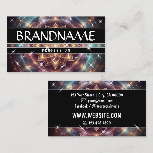 Chakra Flower of Life Glitter Sparkling Stars  Business Card (Front/Back)