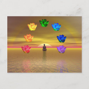 chakra golden coloured background cosmos postcard