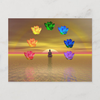 chakra golden coloured background cosmos postcard