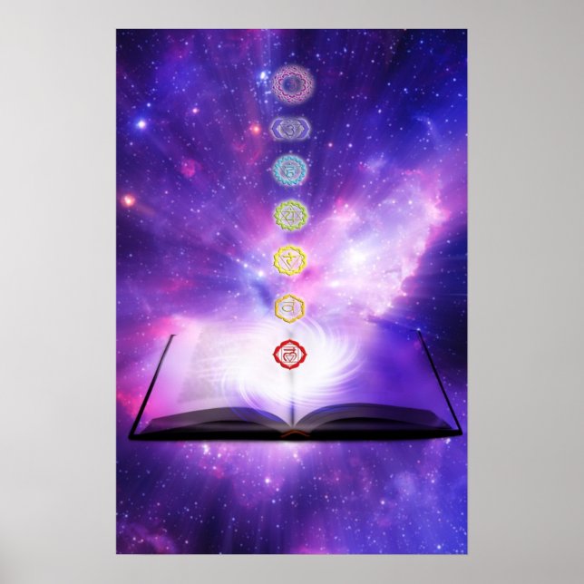 Chakra knowledge seven chakras symbols purple wall poster (Front)