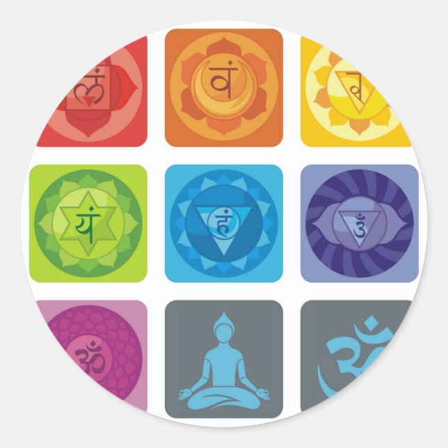 chakra,ohm, aura,zen,chakras,yoga,yogi,healer classic round sticker (Front)