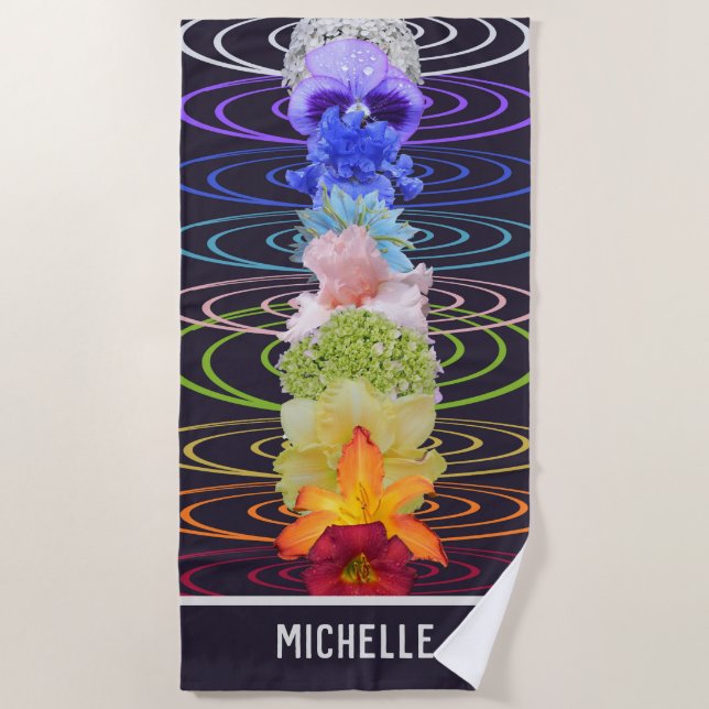 Chakra Rainbow Colourful Flowers Custom Beach Towe Towel (Front)