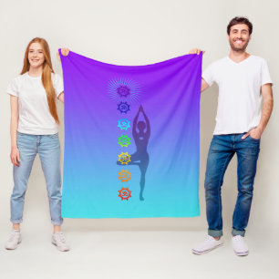 Chakra Tree Pose – Cosy Spiritual Fleece for Yoga Blanket