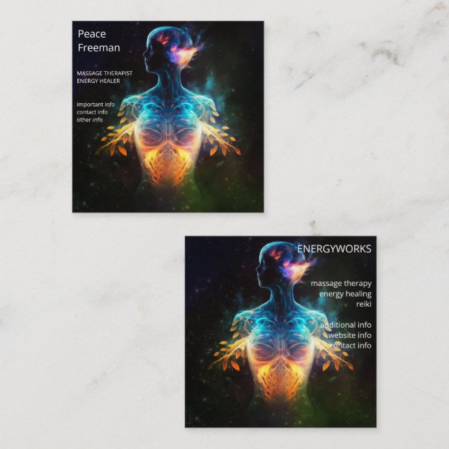 Chakras | Human Auras | Energy Healer  Square Business Card (Front/Back)