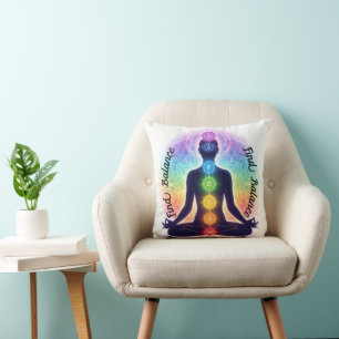 Chakras Meditation Art   Seven Colourful Symbols Cushion