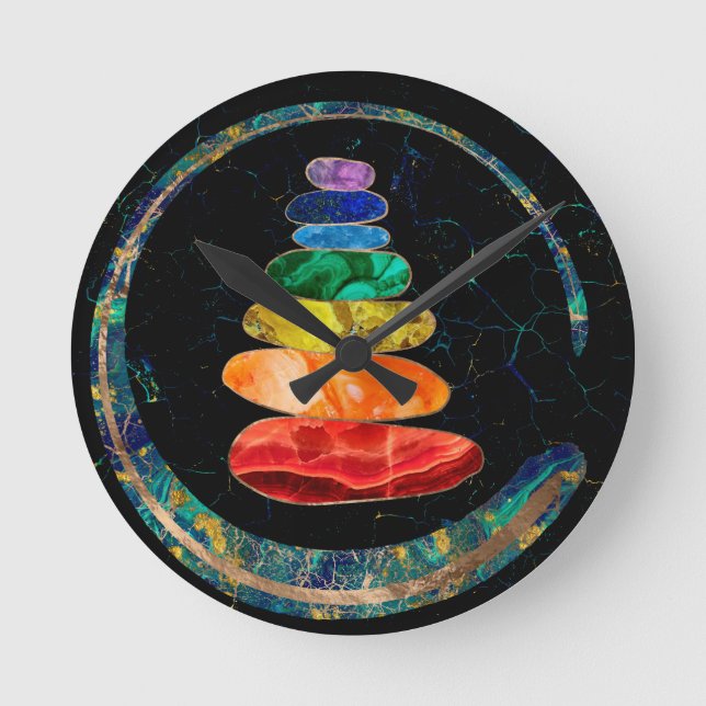 Chakras Zen Stones and Enso circle Round Clock (Front)