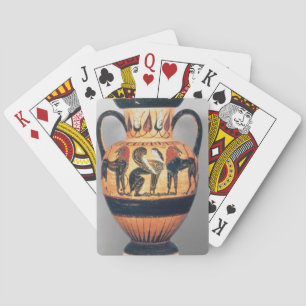Chalcidian black figure amphora depicting a sphinx playing cards