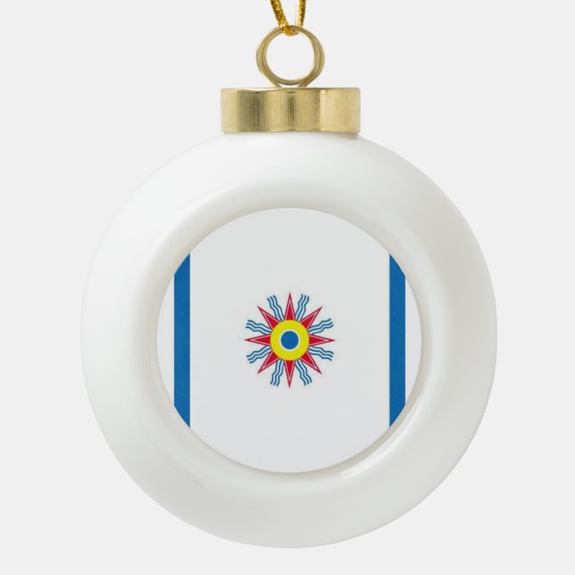 Chaldean Flag Christmas Ceramic Ball Ornament (Front)