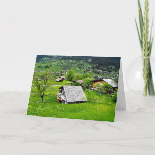 Chalets in an alpine valley in Switzerland Holiday Card