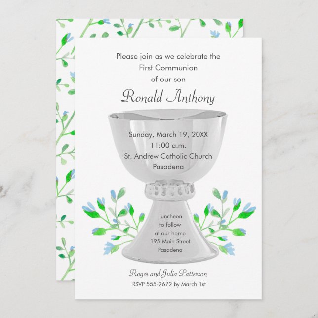 Chalice Boy First Communion Invitations (Front/Back)