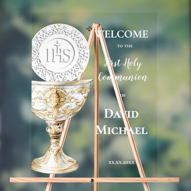 Chalice Host First Holy Communion welcome Acrylic Sign (Neutral)