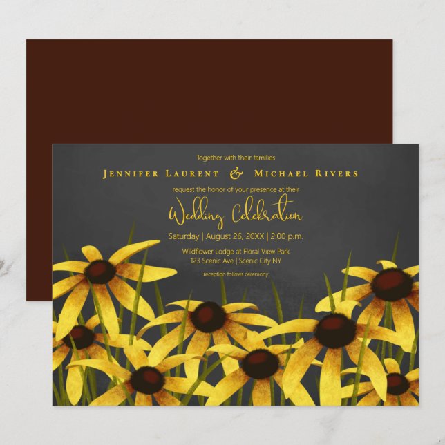 chalk art Black Eyed Susans meadow grass wedding Invitation (Front/Back)