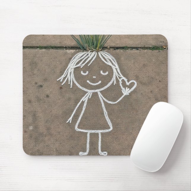Chalk Art Girl With a Heart Mouse Mat (With Mouse)