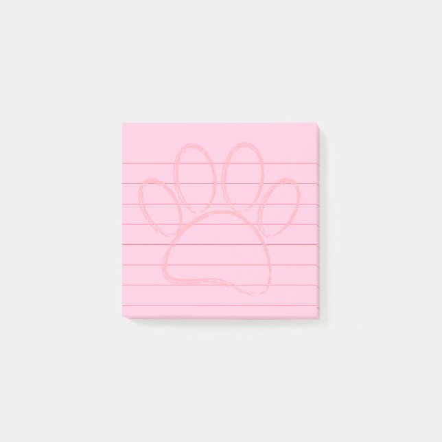 Chalk Art Pink Dog Paw Print Lined 3x3 Post-it Notes (Front)