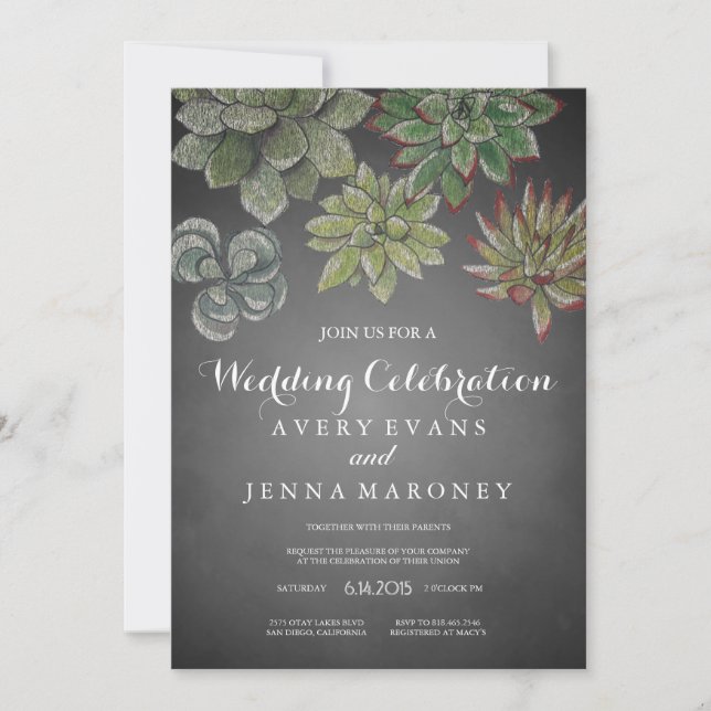 Chalk Art Succulent Plant Wedding Invitation (Front)