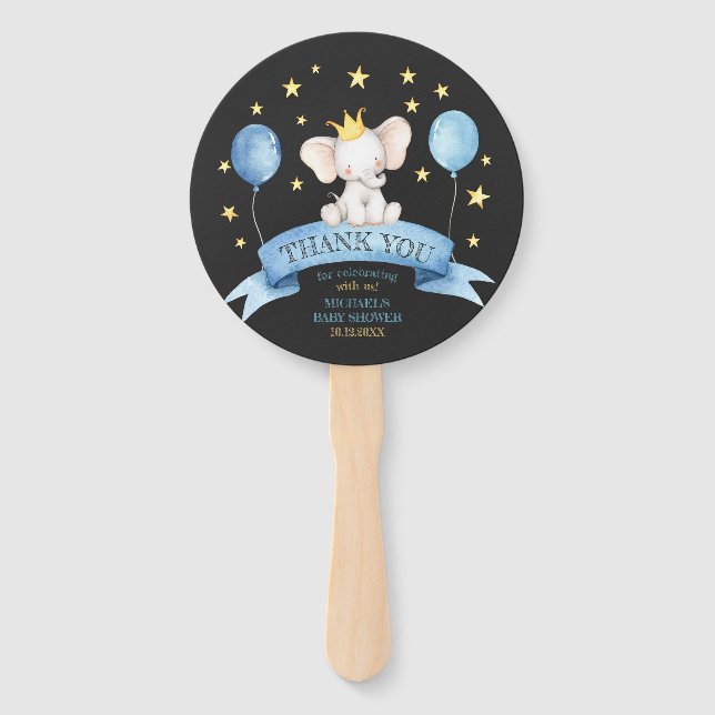 chalk baby elephant STARS BALLOONS two side Hand Fan (Front)