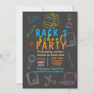 Chalk Back To School Party Chalkboard Invitation