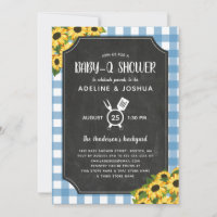 Chalk Blue Gingham Sunflower Boy Baby-Q Shower
