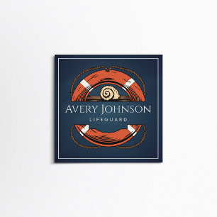 Chalk Blue Lifeguard Life Preserver Ring Modern Square Business Card