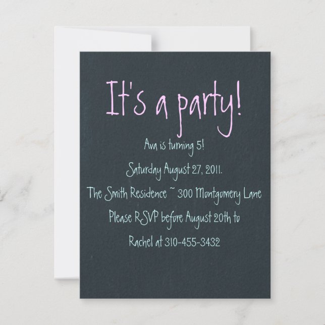 "Chalk Board" Customisable Party Invitation (Front)