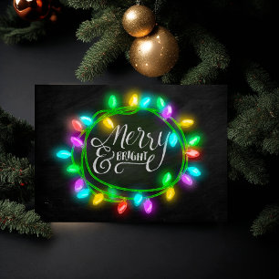 Chalk Board Drawn Multi Merry and Bright Holiday Card