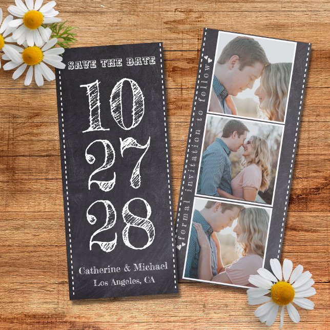 Chalk Board Modern Trendy Three Photo Save The Date (Creator Uploaded)