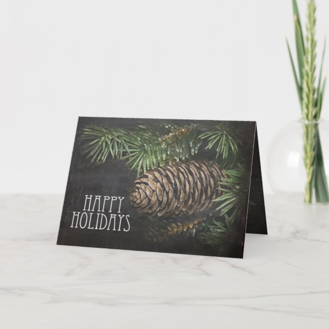 Chalk Board Rustic Pine Cone Holiday Card (Front)