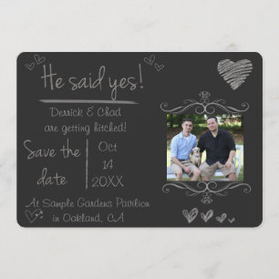 Chalk Board Save the Date, He Said Yes Invitation