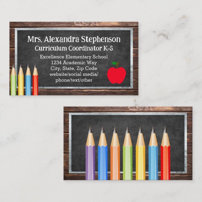 Chalk Board Teacher Education School  Business Card (Front/Back)