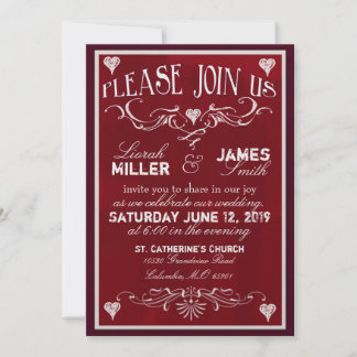 Chalk board Wedding Invitation in deep red