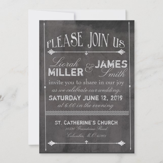 Chalk board Wedding Invitation with old fashioned (Front)