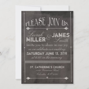 Chalk board Wedding Invitation with old fashioned