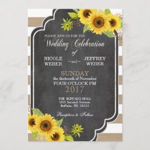 Chalk Burlap Floral Wedding Sunflower Invitation
