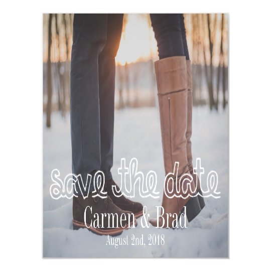 Chalk Calligraphy Personalised Photo Save The Date Magnetic Card