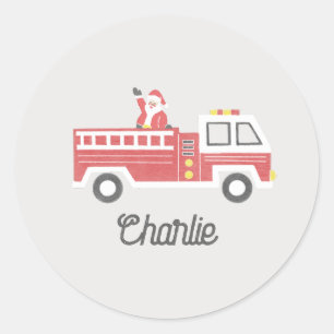 Chalk Classic Santa on a Firetruck Christmas Classic Round Sticker