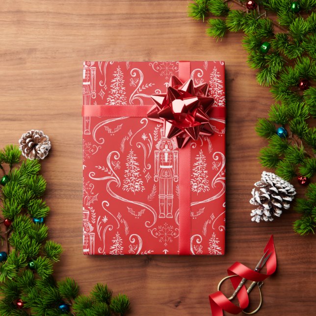 Chalk doodle nutcracker Christmas Wrapping Paper (Holiday Gift)