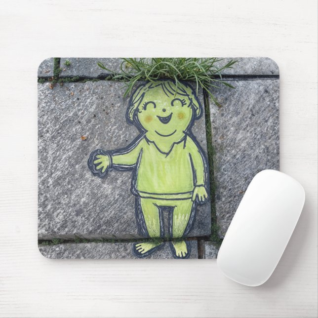 Chalk Doodle Street Art of Happy Woman Mouse Mat (With Mouse)