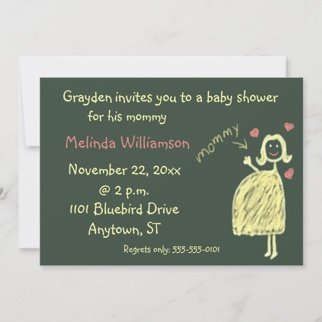Chalk Drawing Baby Shower Invitation From Child (Front)