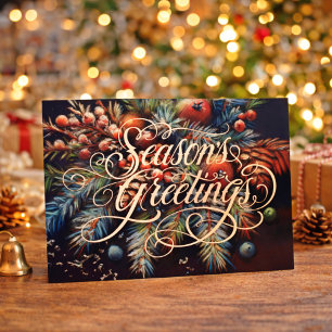 Chalk Drawing Christmas Floral Season's Greetings Holiday Card