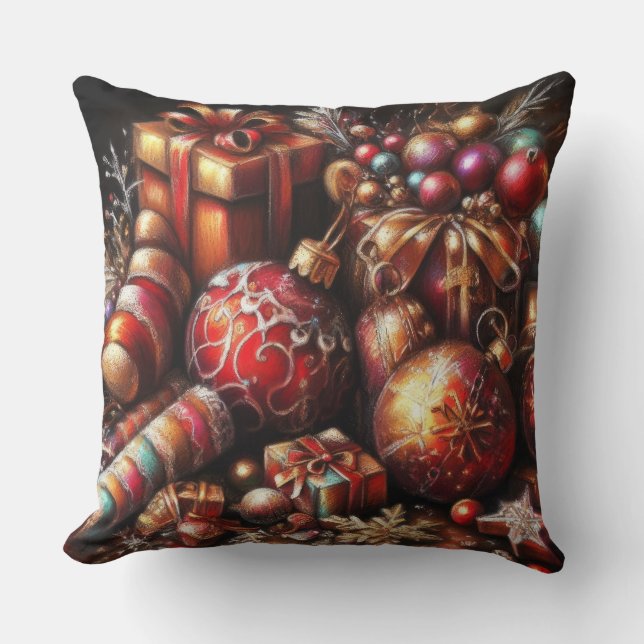 Chalk Drawing Christmas Gift Candy Ornament Cushion (Front)