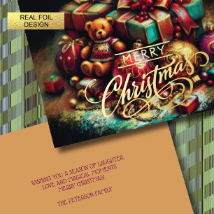 Chalk Drawing Christmas Gift Candy Ornament Foil Holiday Card