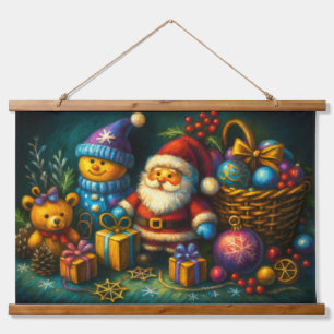 Chalk Drawing Cute Christmas Scene Toys Ornaments Hanging Tapestry