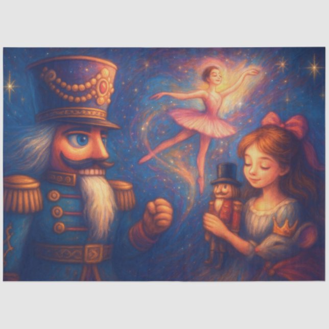 Chalk Drawing Cute Nutcracker Ballet Christmas Tissue Paper (Front)